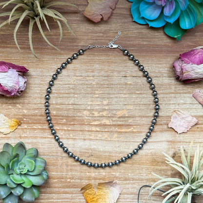 Alternating sterling silver pearl necklace with 3mm and 6mm beads handmade in the USA by The Bijoux FAB