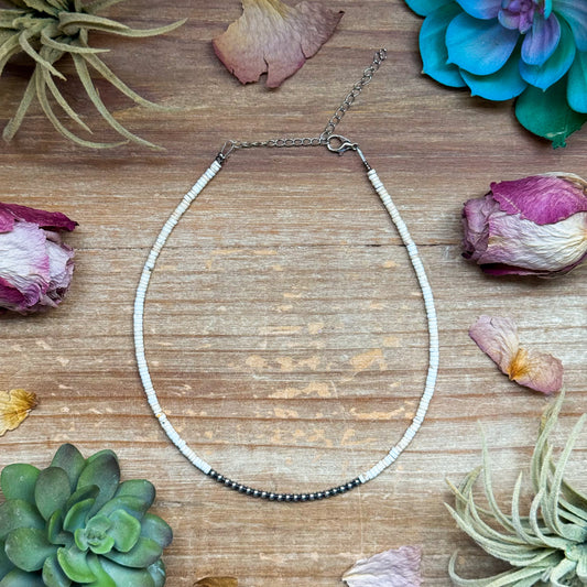 3 mm Sterling Silver Pearls choker on white 3mm magnesite