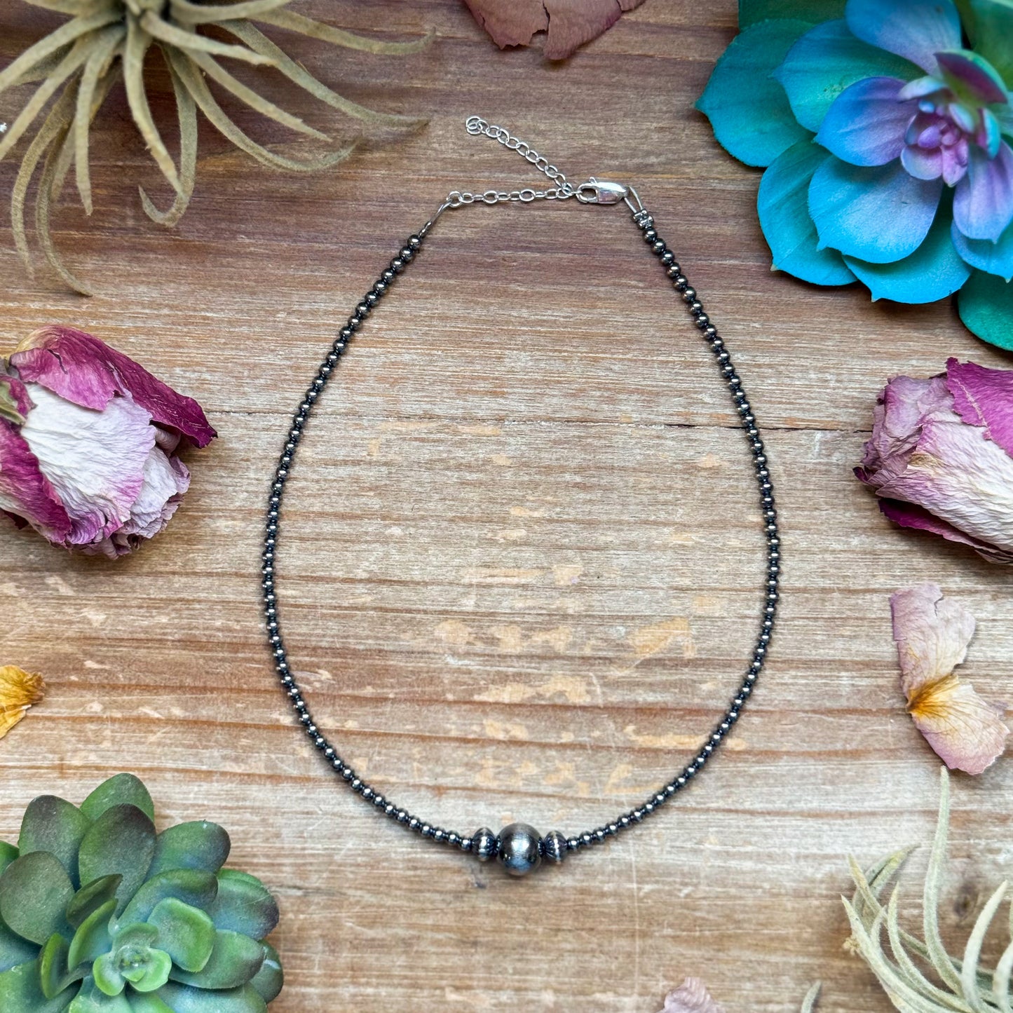 14 inch 3 mm sterling silver pearls  choker - 10 mm middle