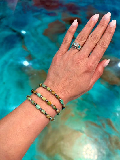 Real Turquoise  Bracelet with Sterling Silver Pearls