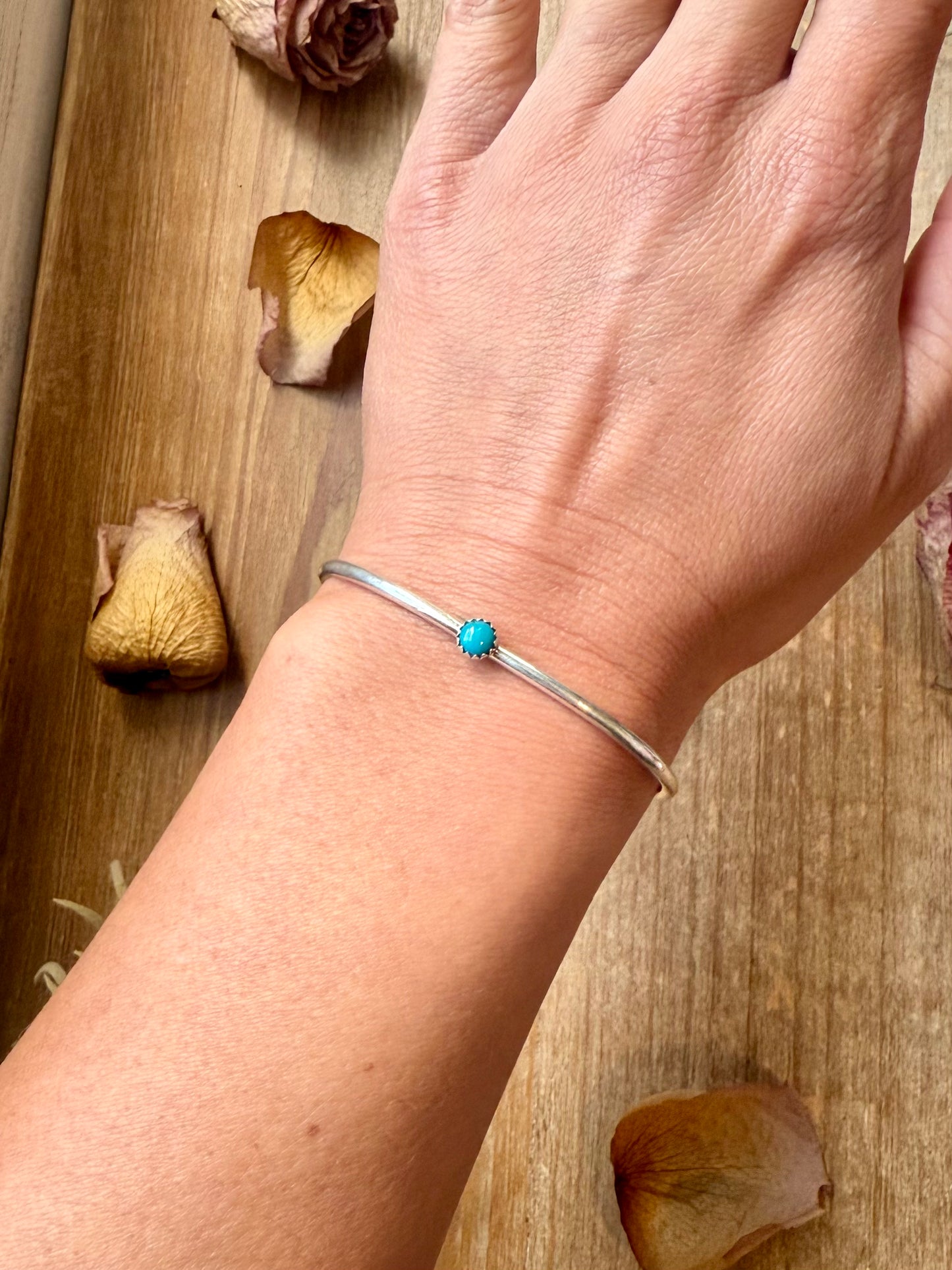 Sterling silver Kingman turquoise cuff bracelet, Native made by G.S., small wrist fit, stamped Sterling, handmade in USA