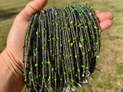 Green Turquoise Glass Seed Bead Necklace – 14 Inch