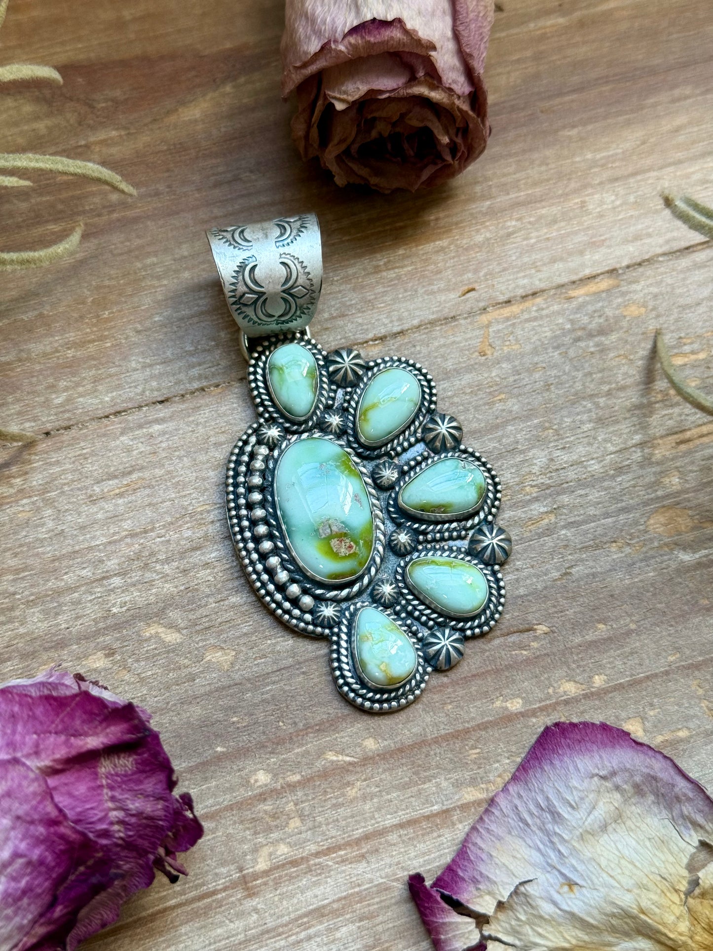 Sterling Silver Palomino Variscite Half Cluster Pendant – Handmade by Artist Shay Pfeiffer