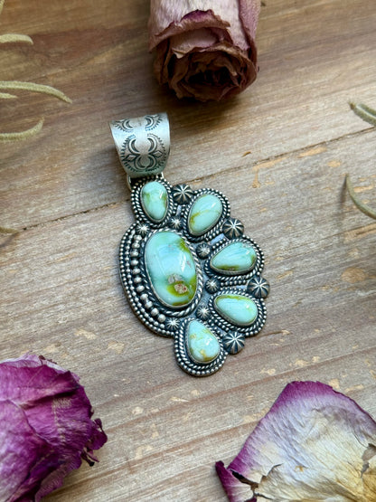Sterling Silver Palomino Variscite Half Cluster Pendant – Handmade by Artist Shay Pfeiffer