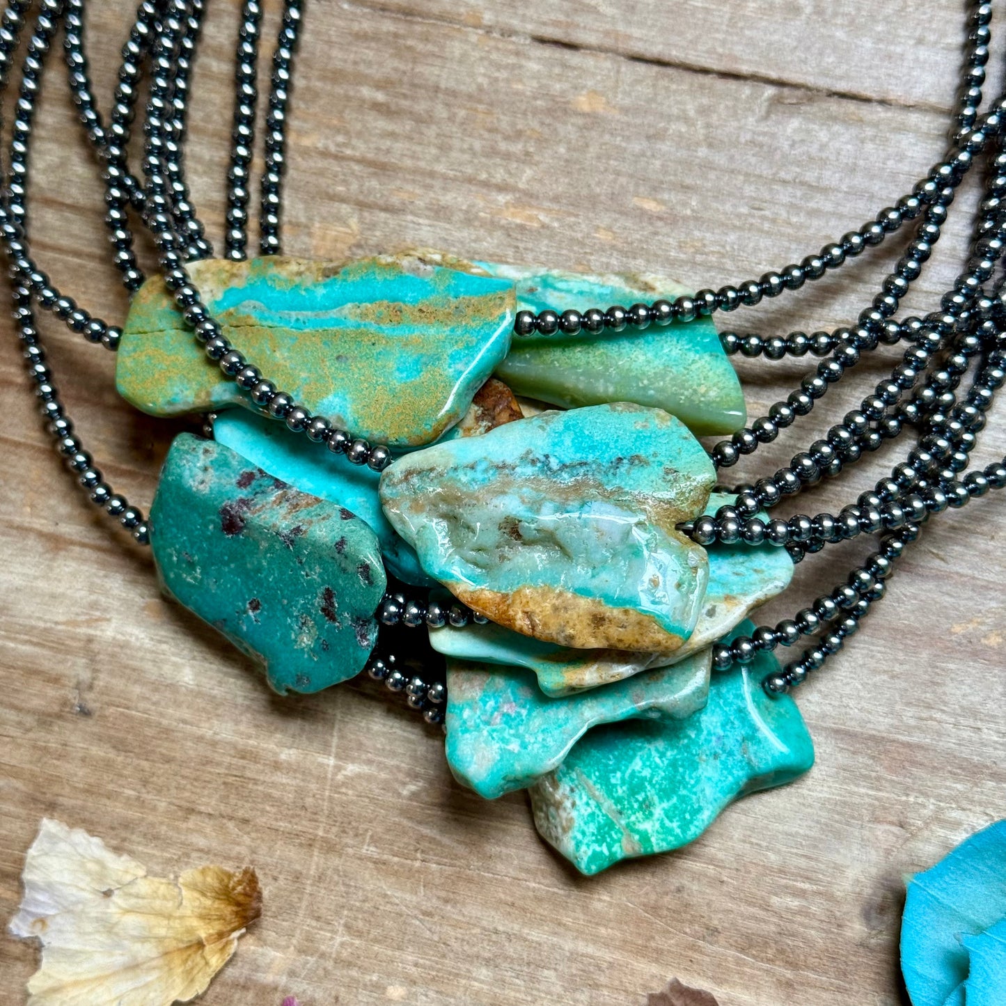 16” Flat Turquoise Necklace – Sterling Silver