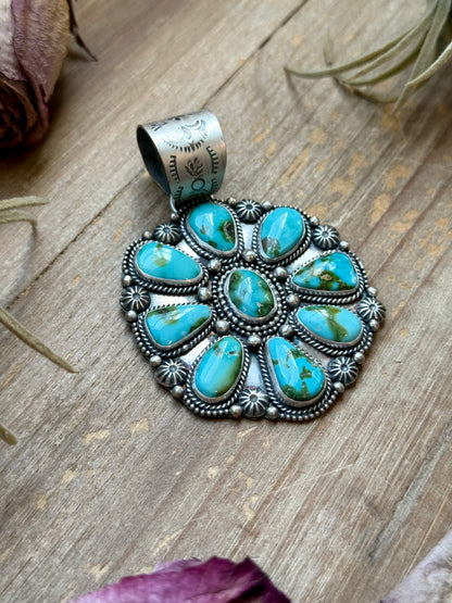 Sterling Silver Sonoran Mountain Turquoise Cluster Pendant – Fits Up to 15mm Beads – Artist Shay Pfeiffer