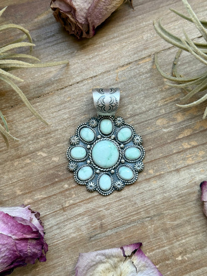 Sterling silver Paloma Variscite cluster pendant, handmade by artist Shay Pfeiffer, fits up to 14 mm beads, handmade in USA