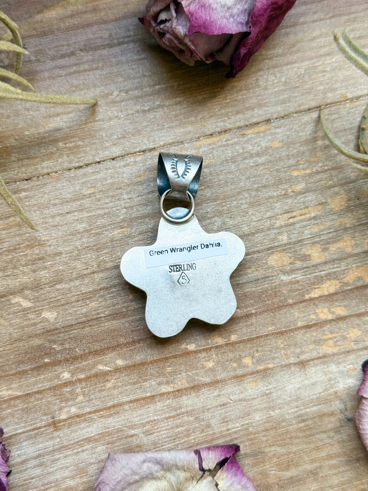 Sterling Silver Neon Green Wrangler Dahlia Star Pendant – Handmade by Artist Shay Pfeiffer