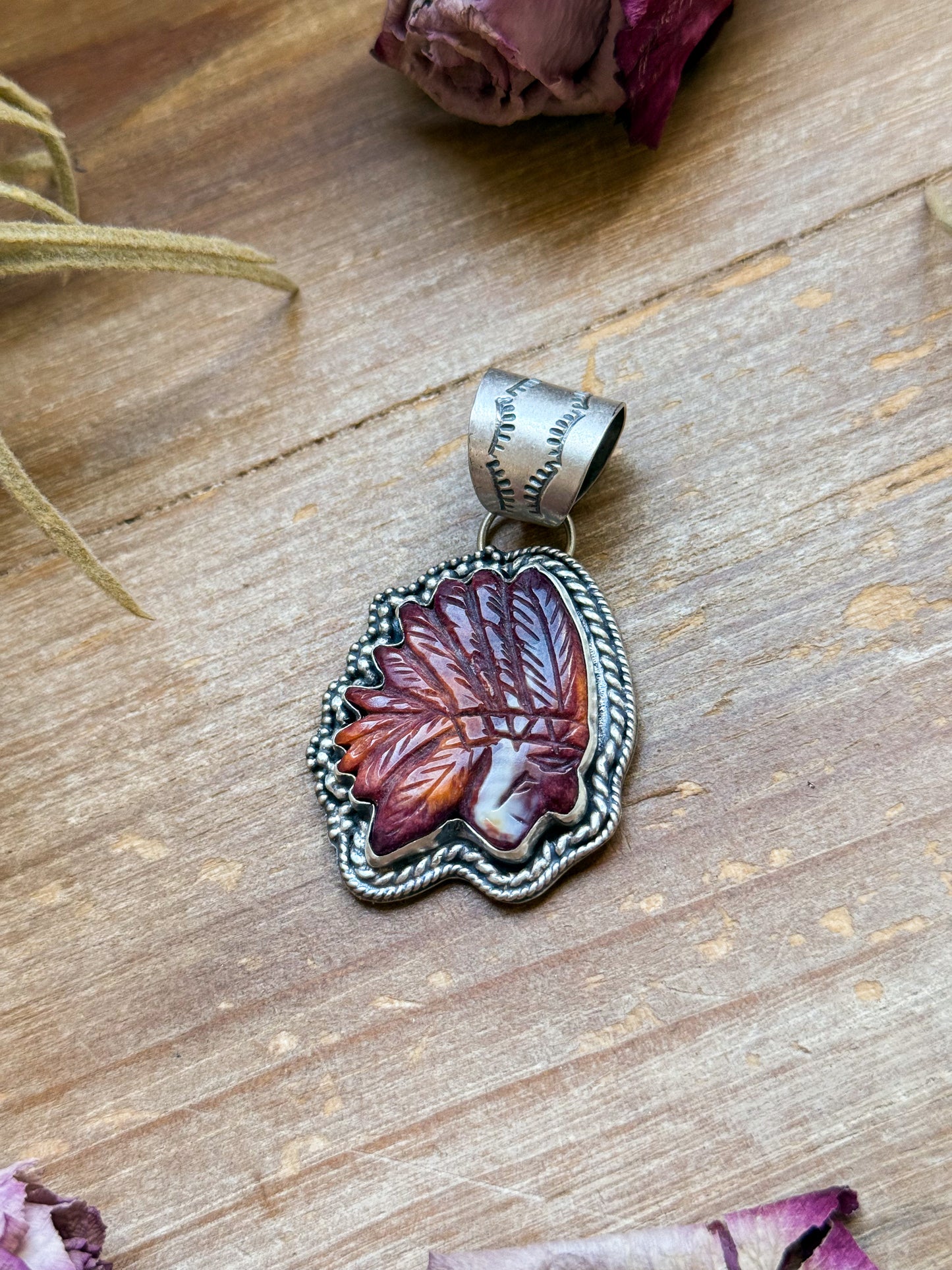 Sterling Silver Sunset Purple Spiny Oyster Chief Head Pendant – Handmade by Artist Shay Pfeiffer