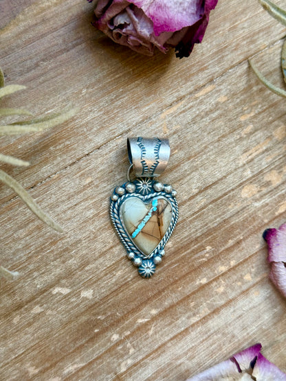 Sterling Silver Ribbon Royston Turquoise Heart Pendant – Fits Up to 10mm Beads – Artist Shay Pfeiffer