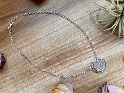 Sterling Silver Buffalo Nickel Necklace – Filed Frame Border – 18” Fixed Chain – Artist Jason Ogg