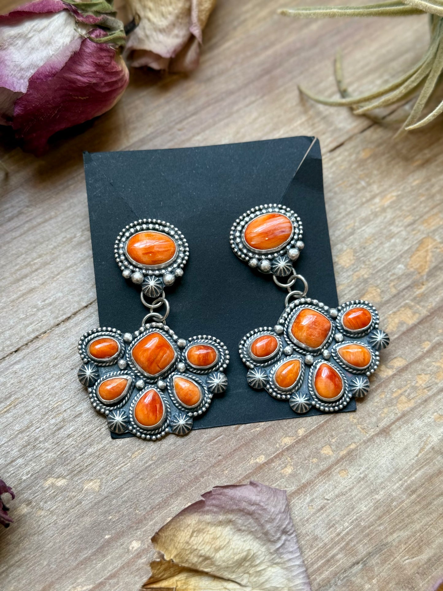 Sterling Silver Orange Spiny Oyster Half Cluster Dangle Earrings – Artist Shay Pfeiffer