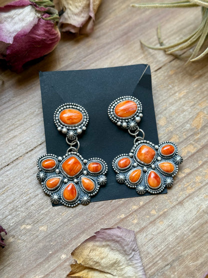 Sterling Silver Orange Spiny Oyster Half Cluster Dangle Earrings – Artist Shay Pfeiffer