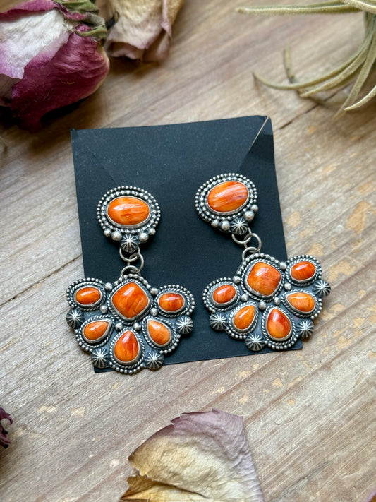 Sterling Silver Orange Spiny Oyster Half Cluster Dangle Earrings – Artist Shay Pfeiffer