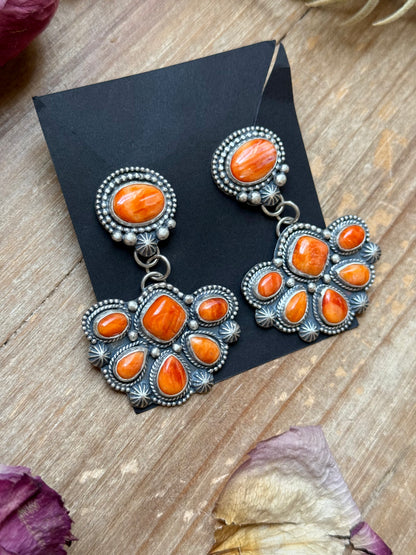 Sterling Silver Orange Spiny Oyster Half Cluster Dangle Earrings – Artist Shay Pfeiffer