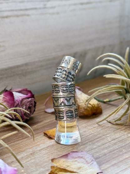 Sterling Silver Hand-Milled Wide Band “Poke the Bear” Stamped Ring – Size 5.5 – Handmade by Artist Jason Ogg