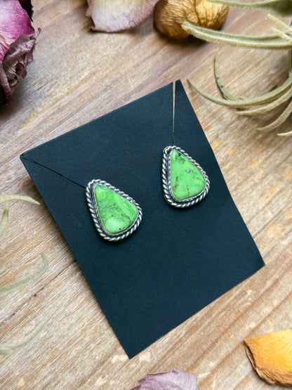 Sterling Silver High Grade Carico Lake Turquoise Stud Earrings – Handmade by Artist Jason Ogg