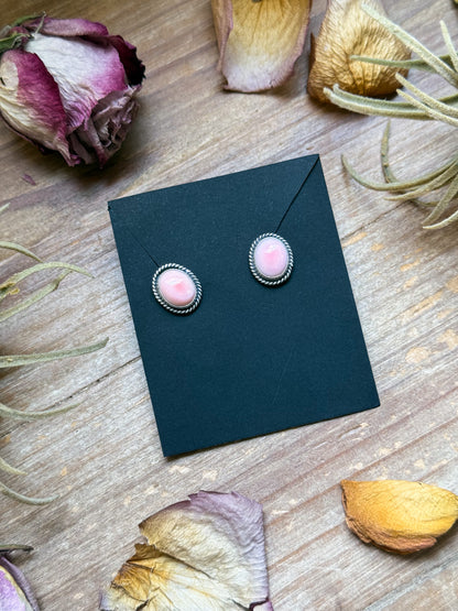 Sterling silver Pink Conch stud earrings, handmade by artist Jason Ogg, stamped Sterling,  made in USA