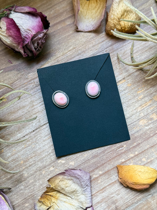 Sterling silver Pink Conch stud earrings, handmade by artist Jason Ogg, stamped Sterling,  made in USA