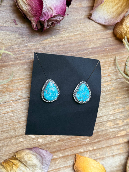 Sterling Silver Whitewater Turquoise Stud Earrings – Handmade by Artist Jason Ogg