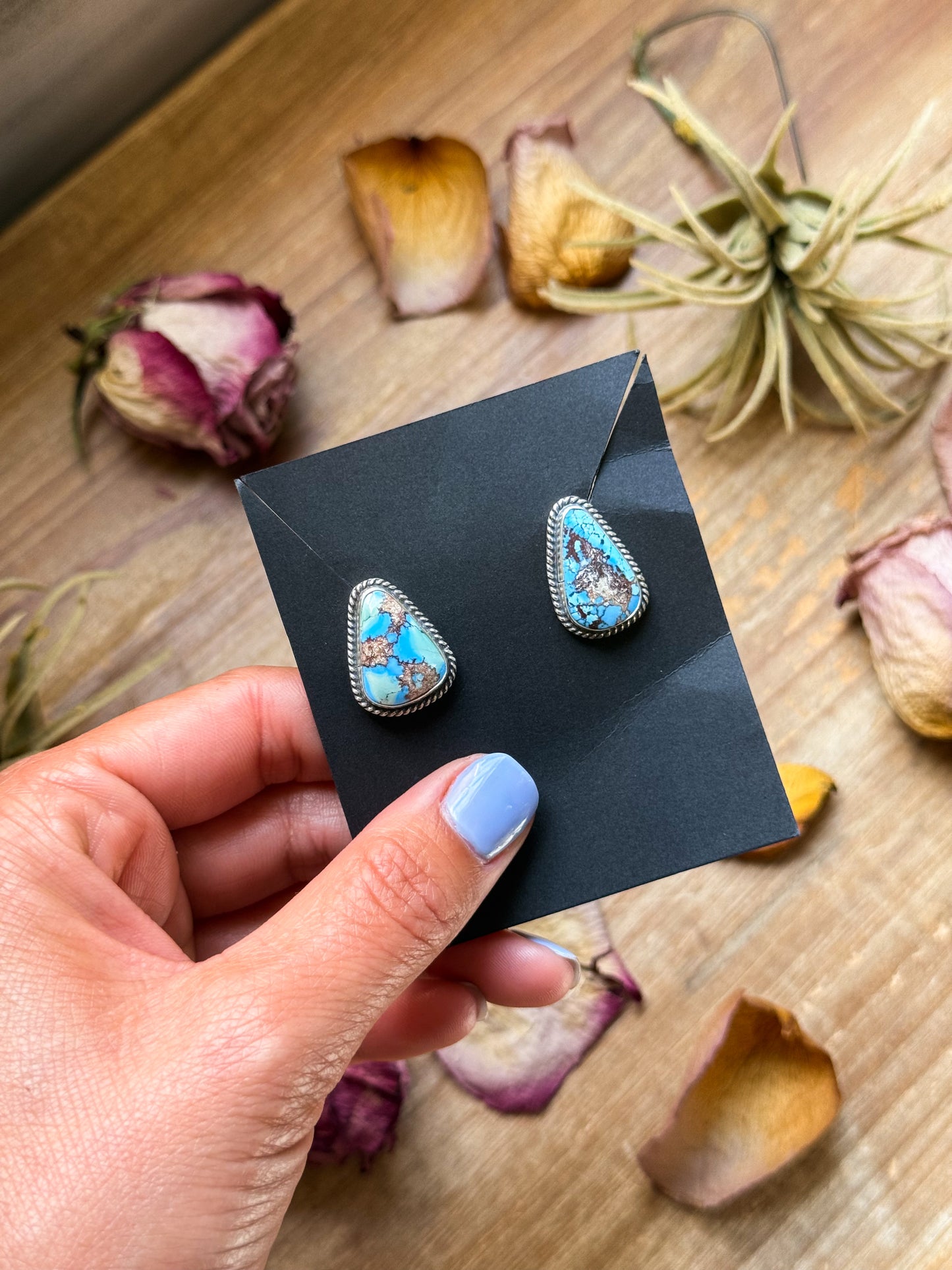 Sterling Silver Golden Hill Turquoise Stud Earrings – Handmade by Artist Jason Ogg