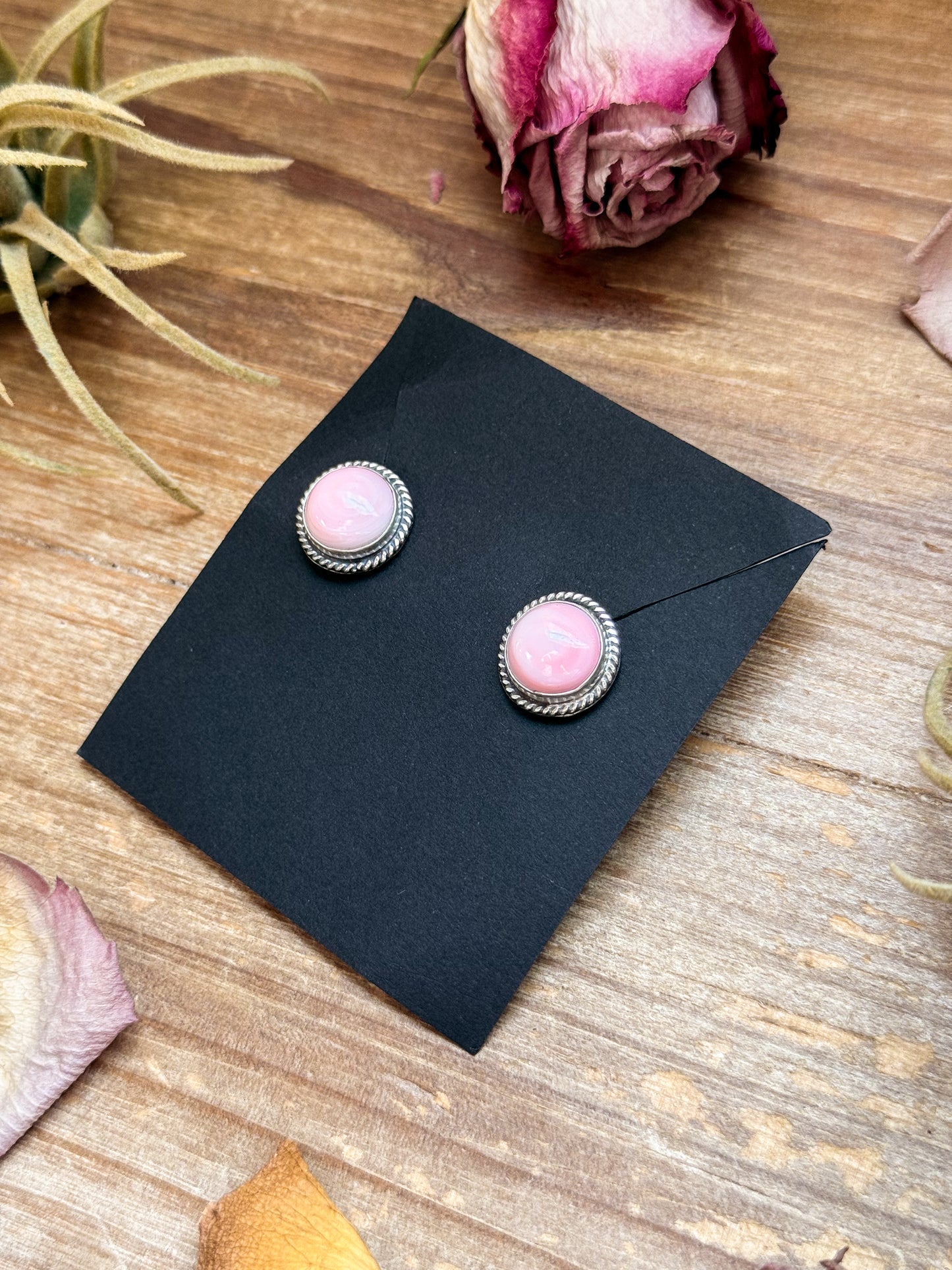 Sterling Silver Pink Conch Stud Earrings – Handmade by Artist Jason Ogg