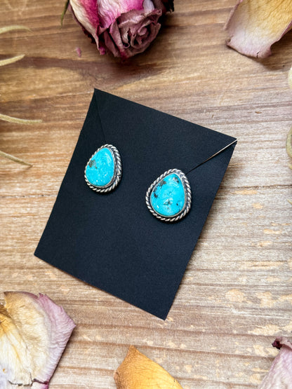 Sterling Silver Whitewater Turquoise Stud Earrings, Artist Jason Ogg
