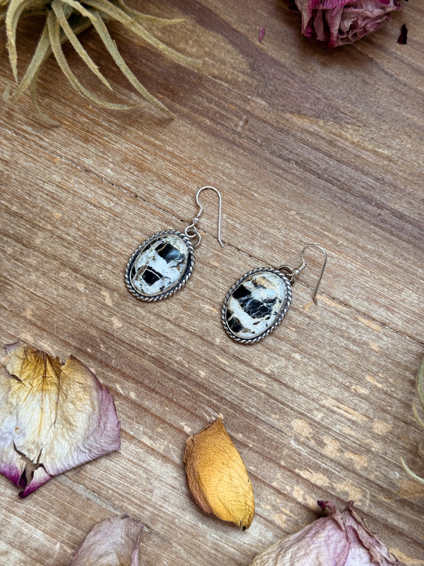 Sterling Silver White Buffalo Dangle Earrings – Handmade by Artist Jason Ogg