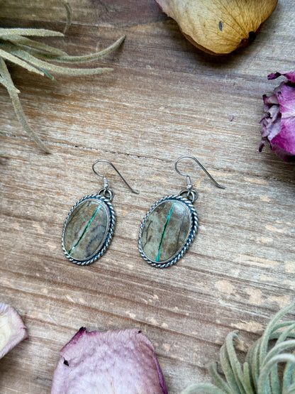 Sterling Silver Ribbon Royston Turquoise Dangle Earrings – Handmade by Artist Jason Ogg