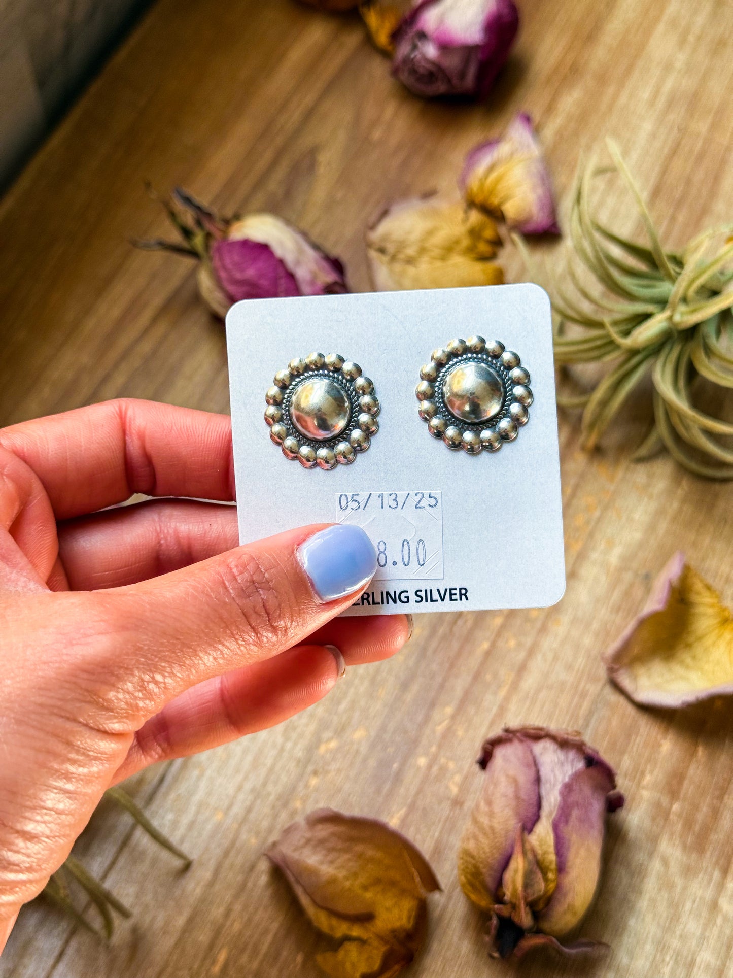 Sterling Silver Concho Earrings – Post on top