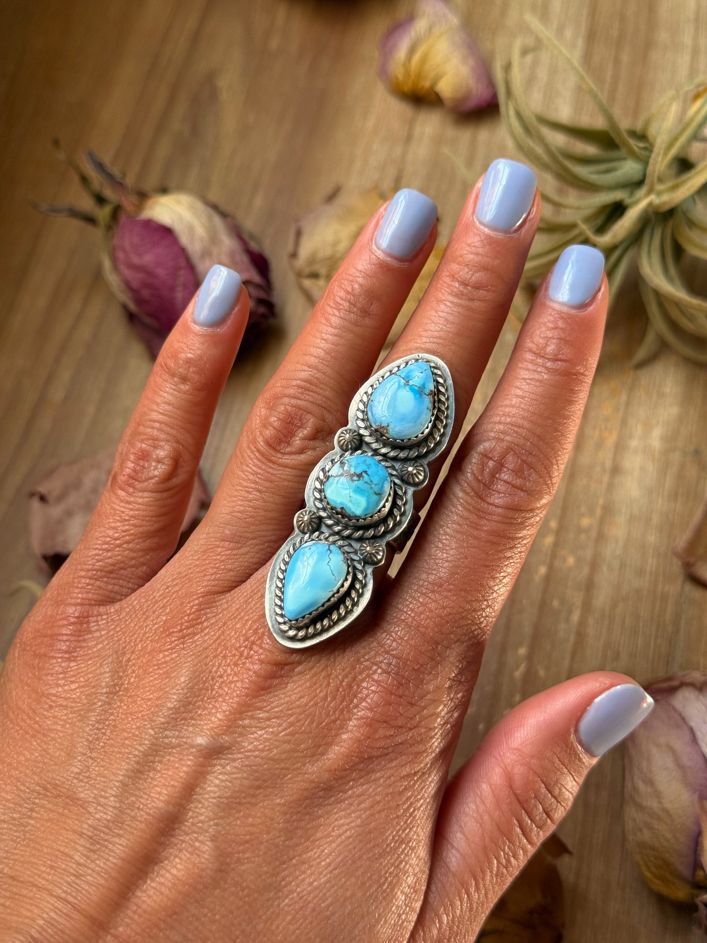 Sterling Silver Golden Hill Turquoise Adjustable Ring