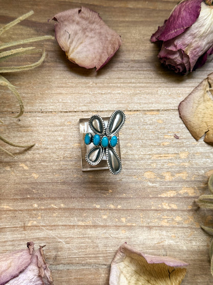 Sterling Silver Butterfly Ring with Kingman Turquoise – Adjustable