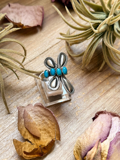 Sterling Silver Butterfly Ring with Kingman Turquoise – Adjustable