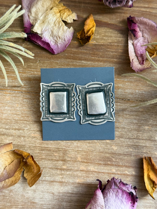 Sterling Silver Square Stud Earrings – Artist Leander Tahe – USA Made (Duplicate)