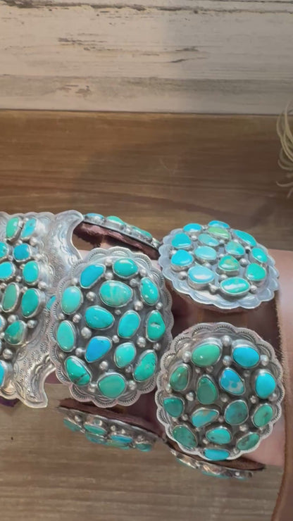 Turquoise Concho Belt – Sterling Silver – Native Made DM – One of a Kind