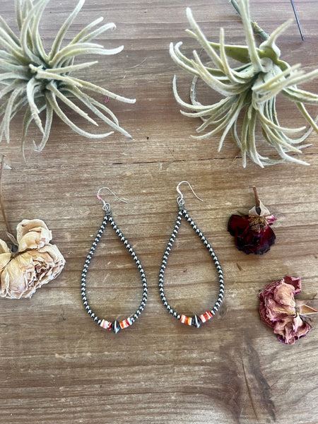 3 mm teardrop earrings Sterling Silver Pearls with orange spiny
