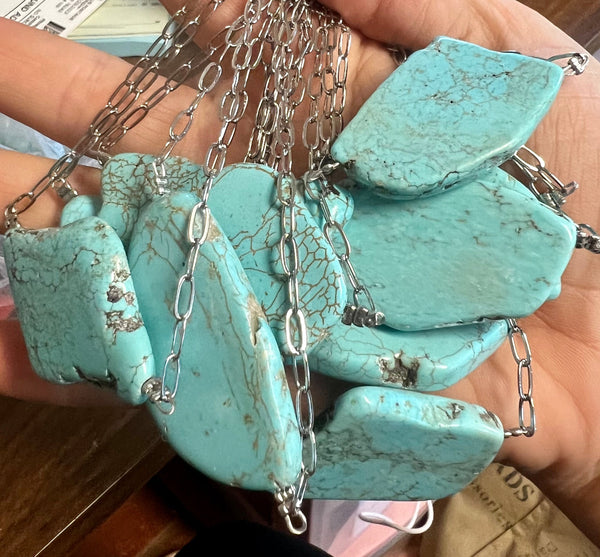 14 inch slab magnesite turquoise choker on silver chain
