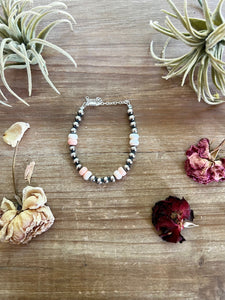 6 mm Navajos bracelet with  pink conch heishi
