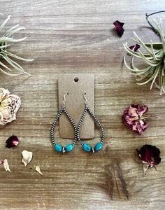 3 mm Navajos earrings teardrop with blue turquoise