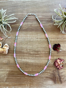 20 inch 6 mm silver plated and pink mermaid beads