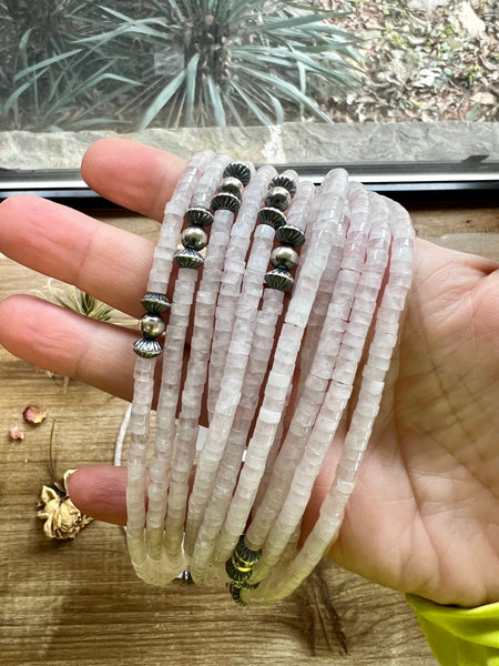 Rose Quartz choker - Pink beads choker with Navajo Pearl
