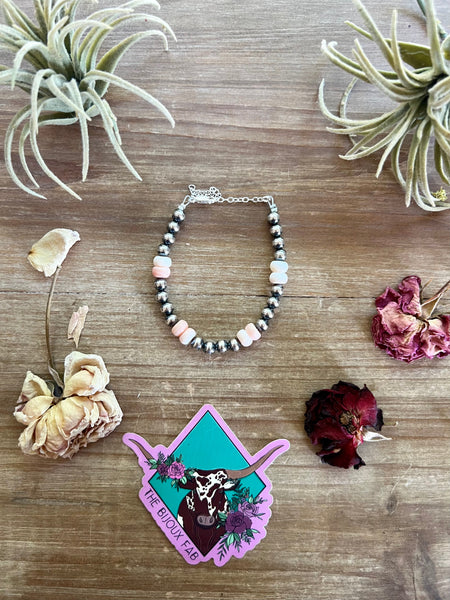 6 mm Navajos bracelet with  pink conch heishi