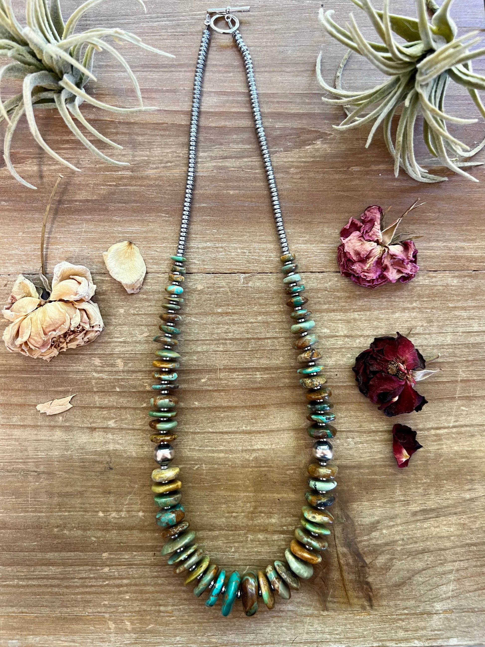 Handmade graduated turquoise necklace with sterling silver pearls – The Bijoux FAB