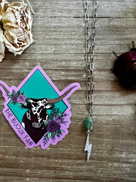 Chain choker bolt with nugget turquoise and rhinestone