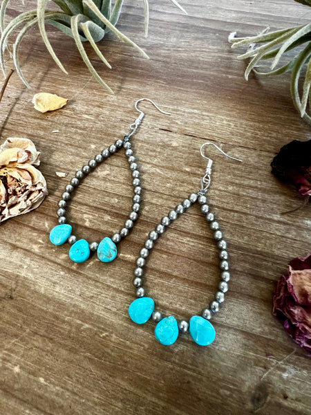 Magnesite turquoise teardrop earrings dangle western jewelry