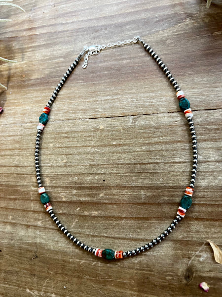 3 mm Navajo choker - real Navajo beads jewelry with turquoise and spiny