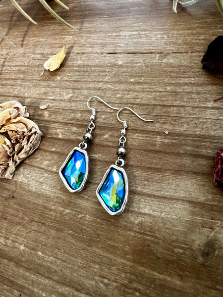 Blue/green dangle and Navajos pearl earrings - cowgirl earrings