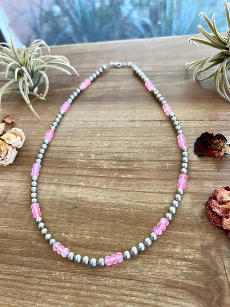 20 inch 6 mm silver plated and pink mermaid beads