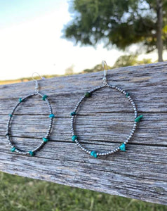 SILVER BEADS/ TURQUOISE HOOPS