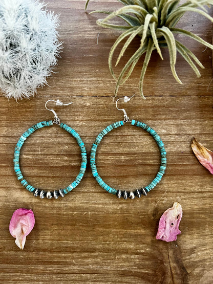 Hoop earrings with blue ocean and sterling silver pearls